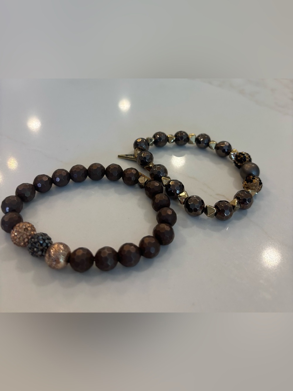 Erimish Brown and Gold Faceted Bead Double Stretch Bracelet Set